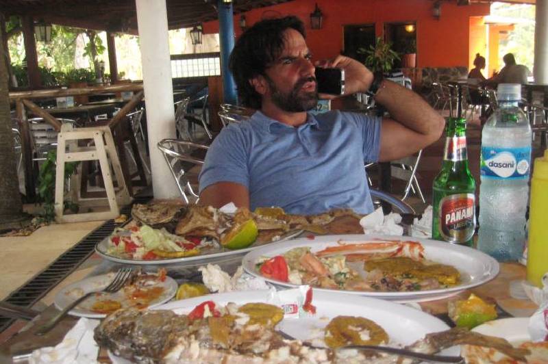 Casual dining scene with empty plates
