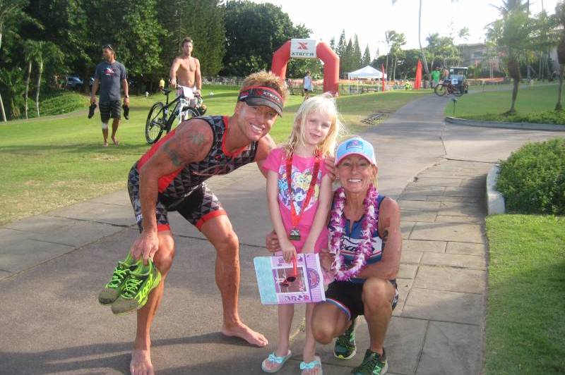 Family celebrating at a race finish line