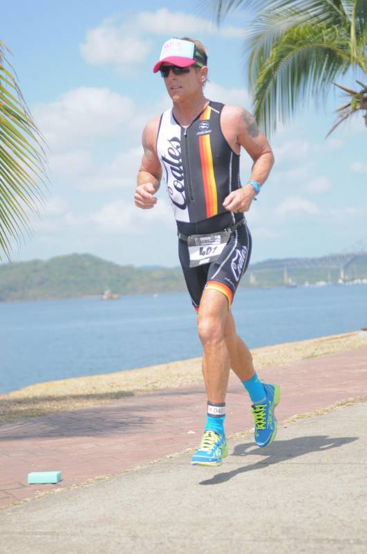 Athlete running near waterfront