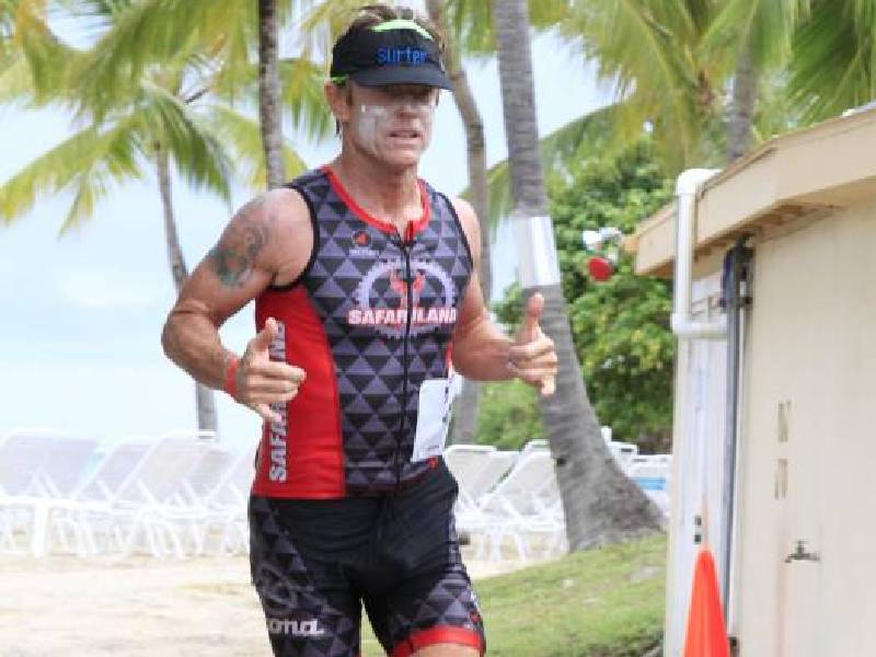 Triathlete in action by the beach