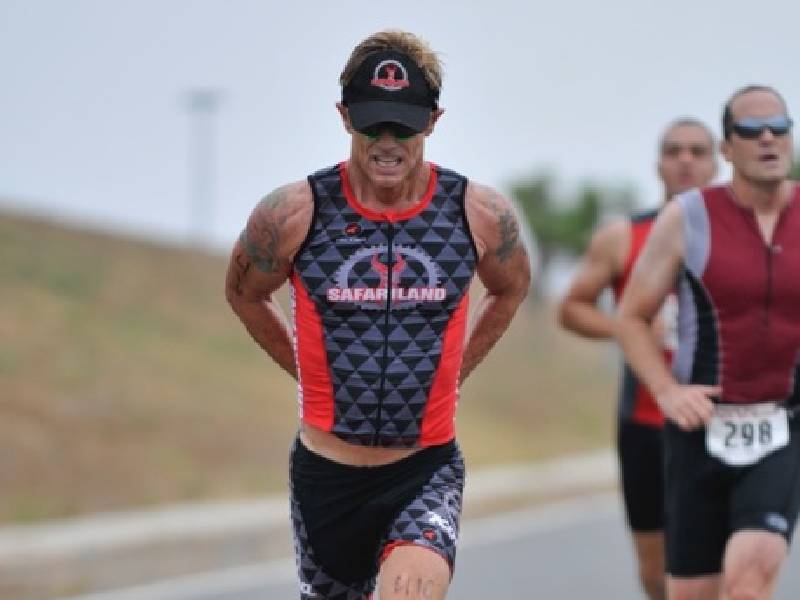 Athletes running in a triathlon race